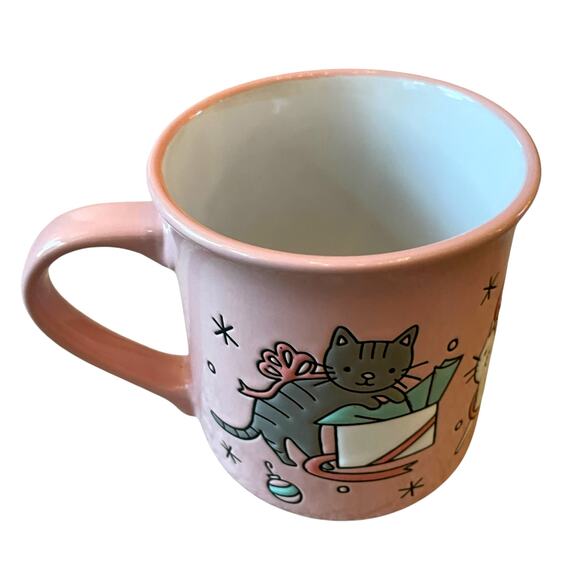 NEW Clementine CATS Pink Christmas Mug Set of 2 Ceramic 16oz Holiday - Picture 7 of 15